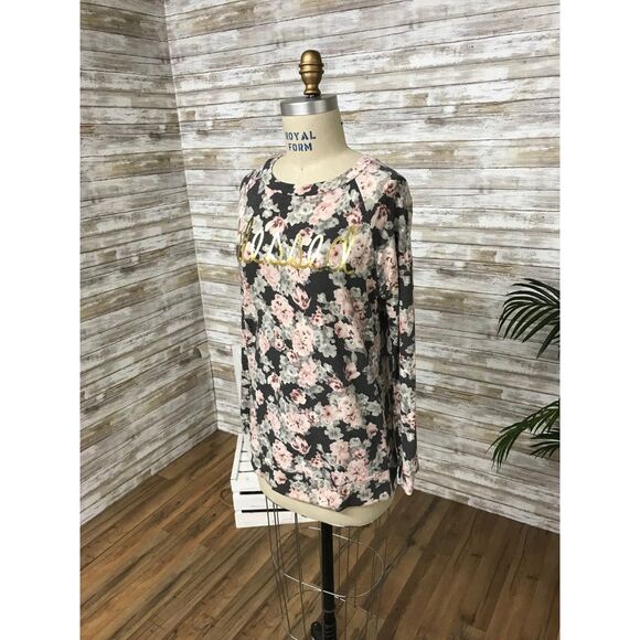 Blessed Grey Floral Sweatshirt with Metallic "Blessed" by Lovely Souls - Picture 2 of 3
